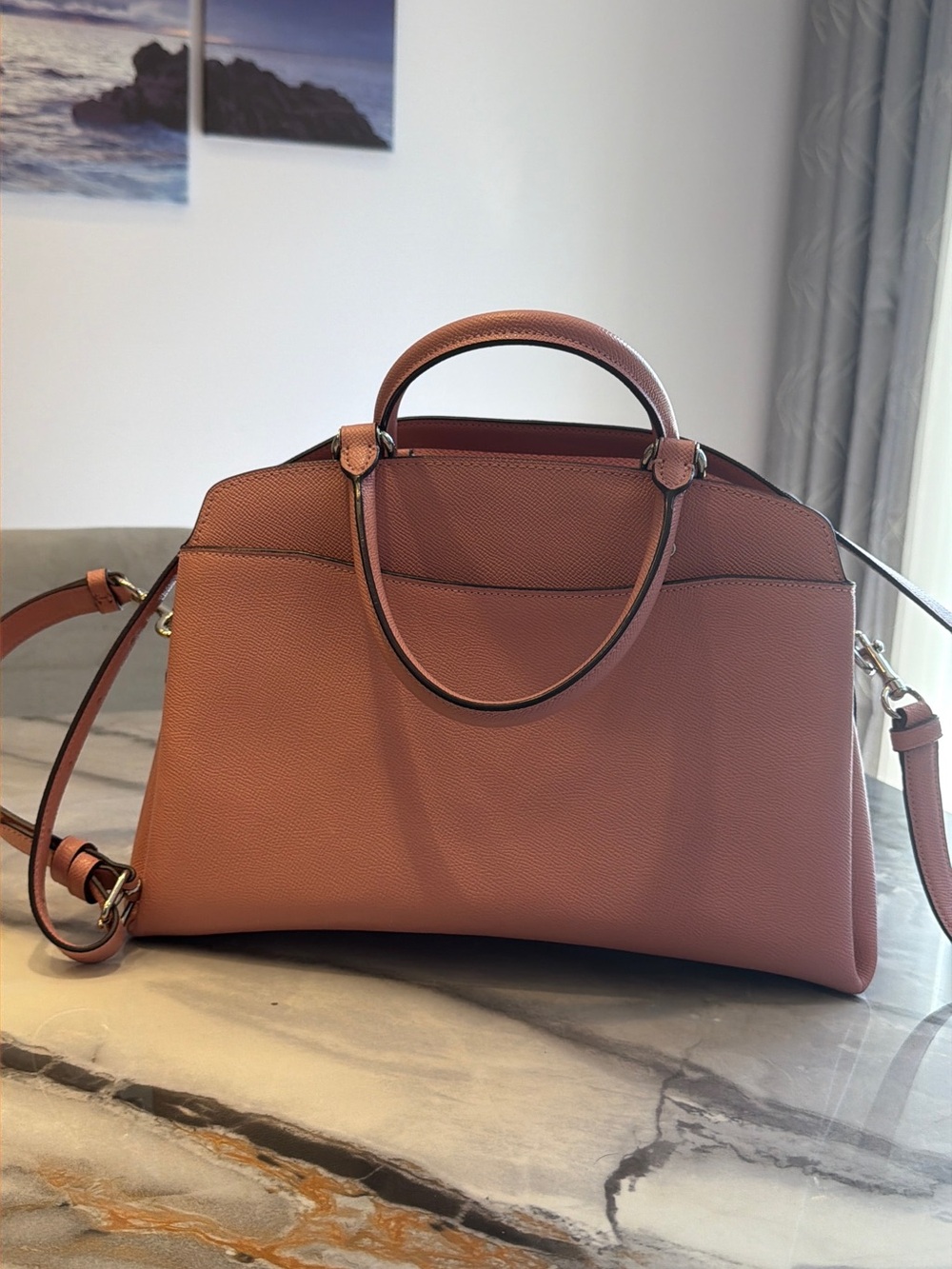 Coach Pink Pebbled Leather Satchel – Structured, Silver Hardware, Crossbody Stra - Picture 13 of 16